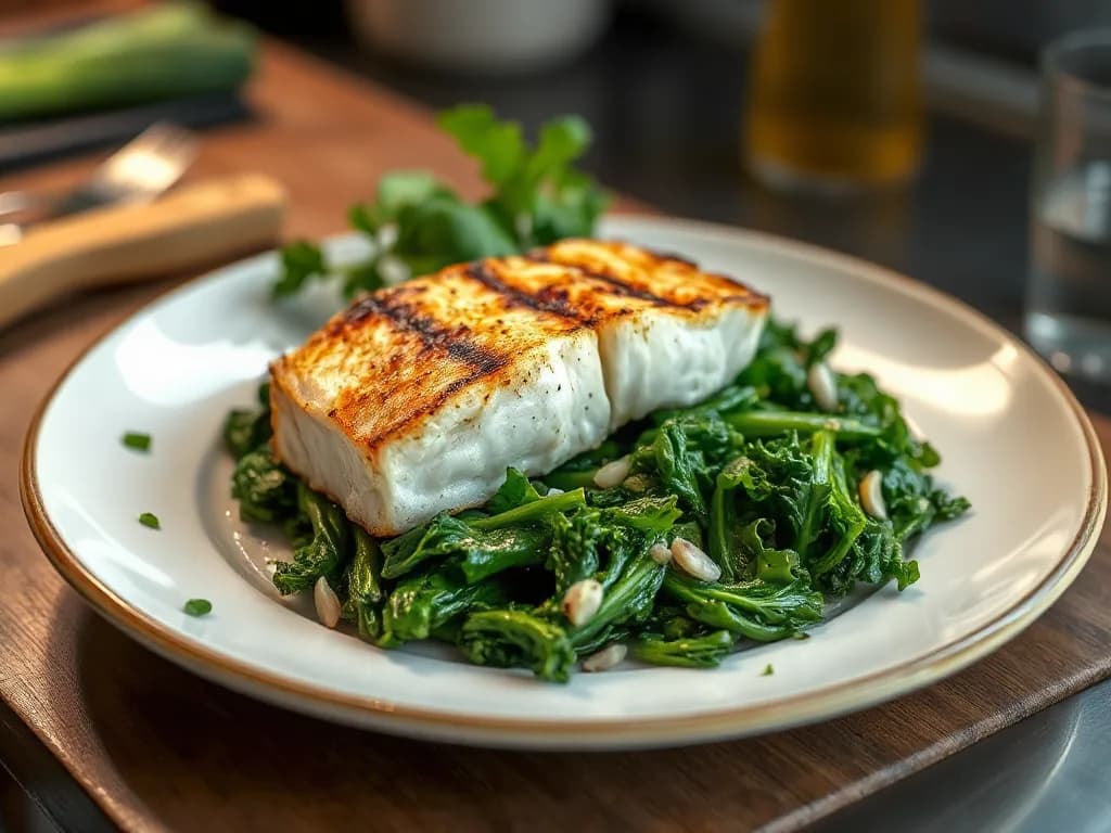 Pan-Seared Cod with Garlicky Wilted Kale