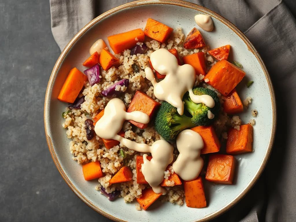Roasted Vegetable Grain Bowl with Lemon-Tahini Drizzle