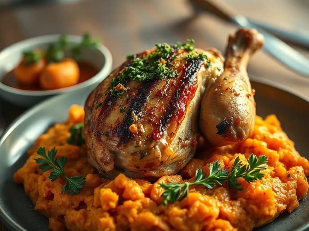 Herb-Roasted Chicken with Silken Sweet Potato Mash