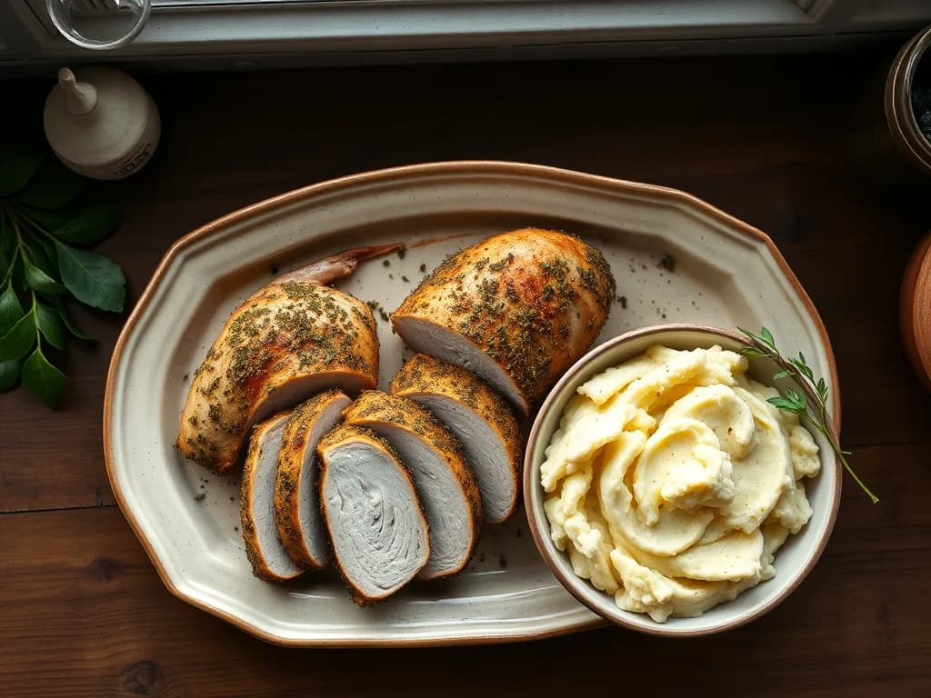 Herb-Crusted Turkey Breast with Creamy Cauliflower Mash