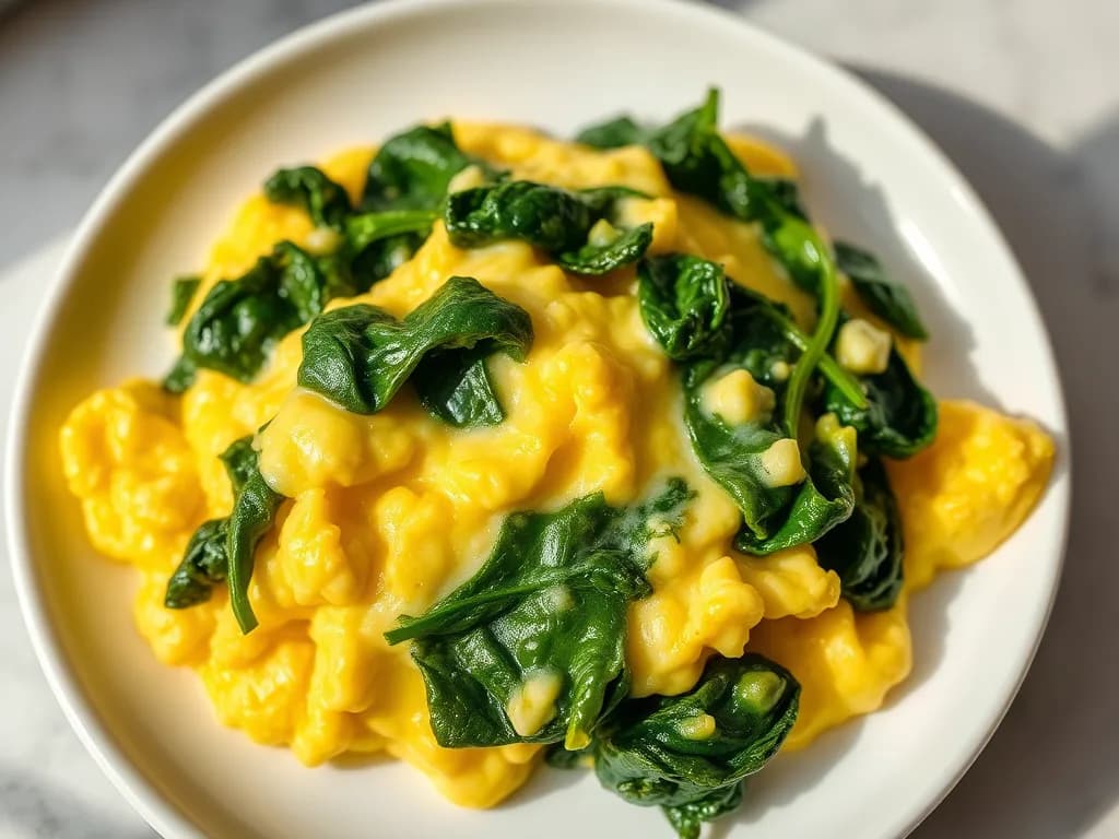 Creamy Scrambled Eggs with Wilted Spinach