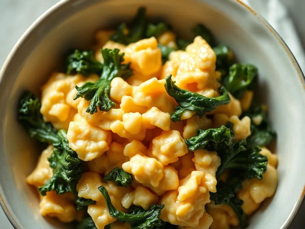 Creamy Scrambled Eggs with Garlicky Wilted Kale