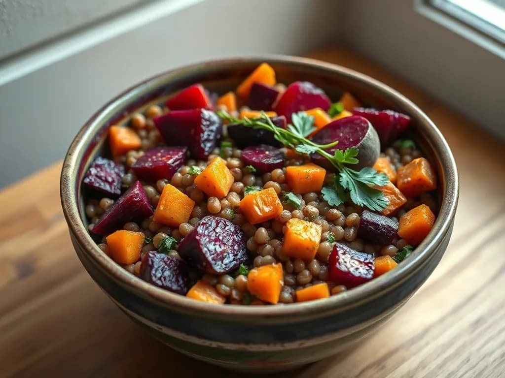 Warm Lentil and Roasted Root Vegetable Salad