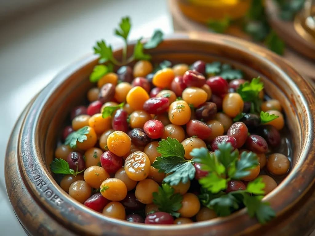 Zesty Mediterranean Mixed Bean Salad with Extra Virgin Olive Oil