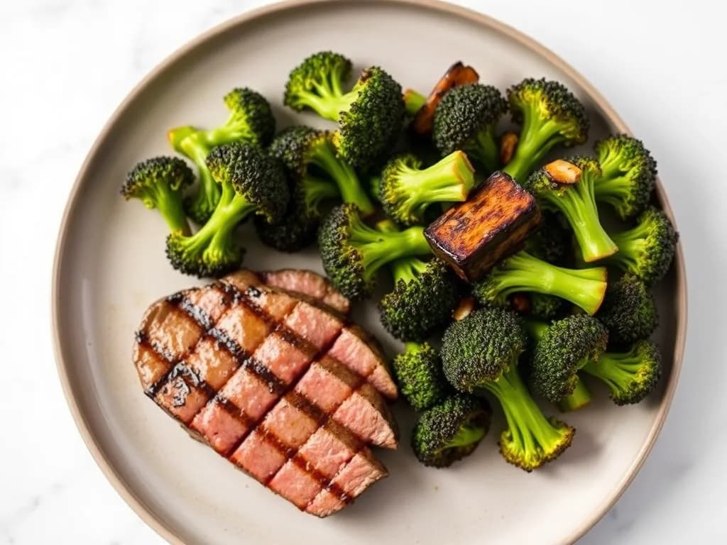 Grilled Sirloin with Charred Garlic Broccoli