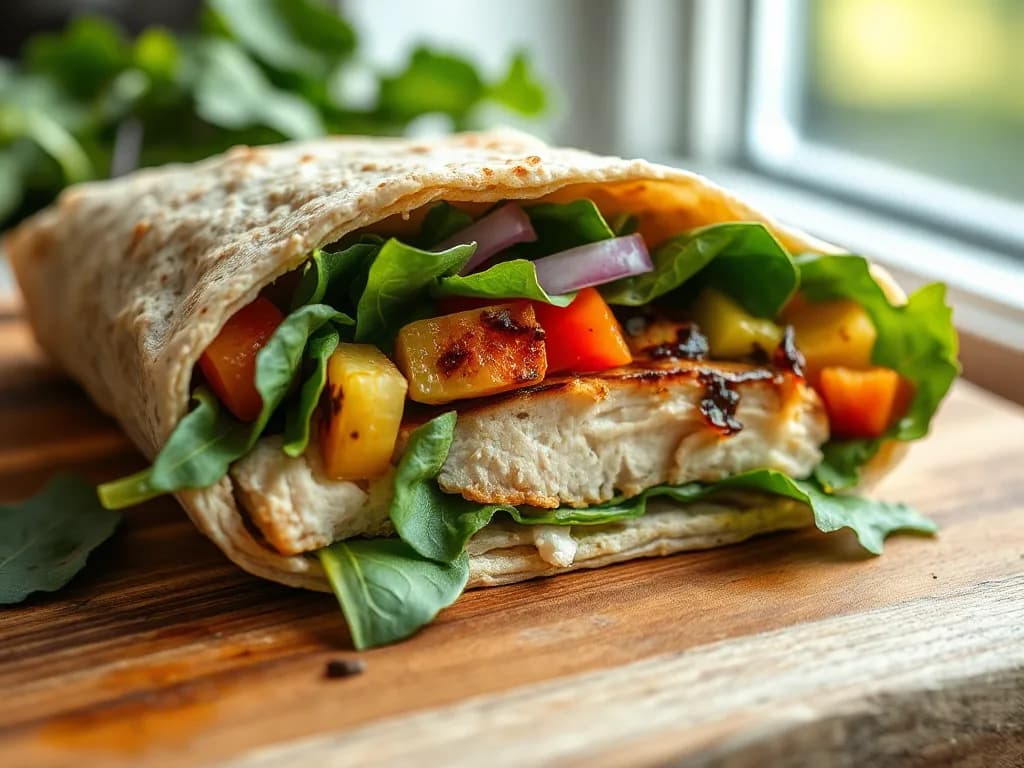 Fresh Mediterranean Chicken Wrap with Whole Grain Tortilla