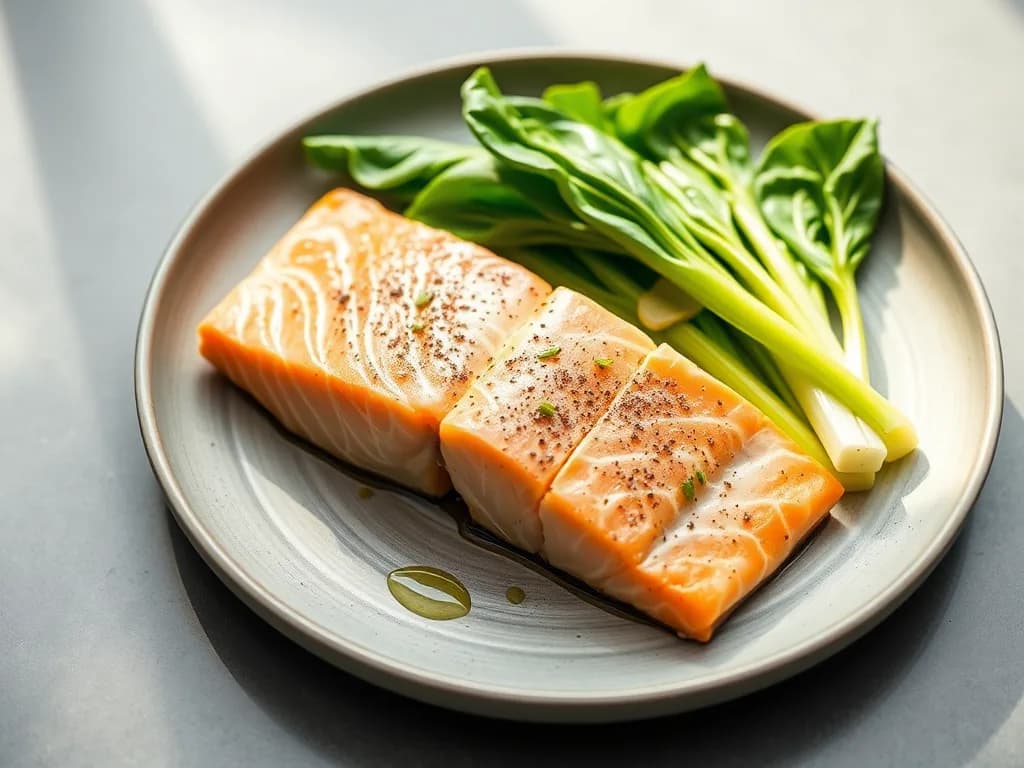 Baked Salmon with Ginger-Steamed Bok Choy