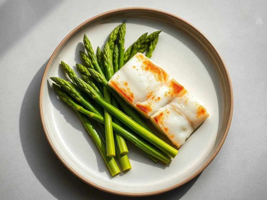 Pan-Seared Cod with Lemon-Garlic Asparagus