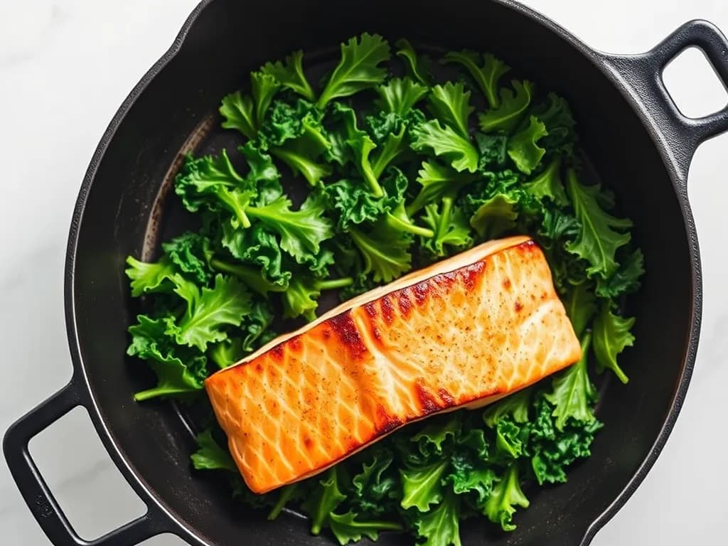 Pan-Seared Wild Salmon with Garlic Wilted Kale