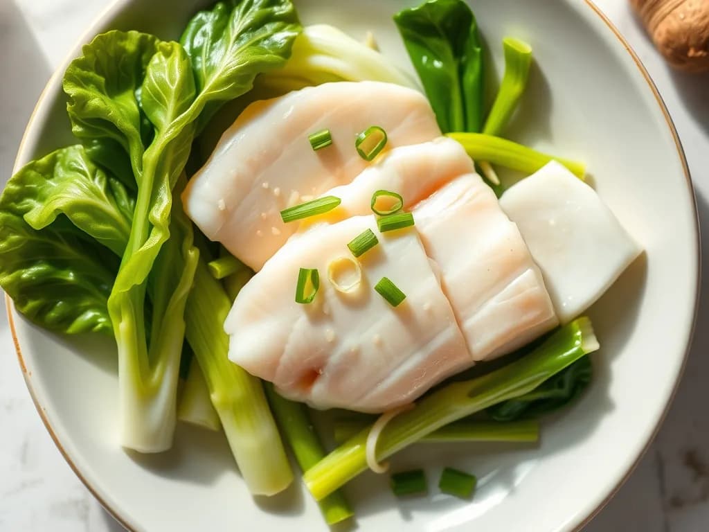 Steamed Ginger-Soy White Fish with Baby Bok Choy