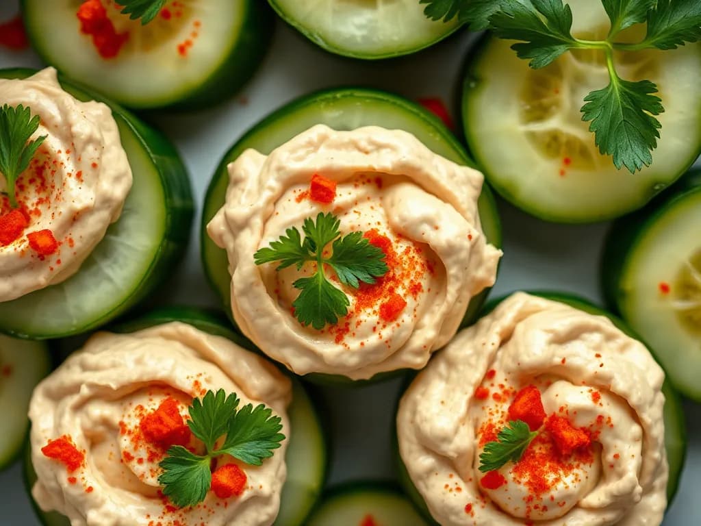 Fresh Cucumber Slices with Creamy Lemon Hummus