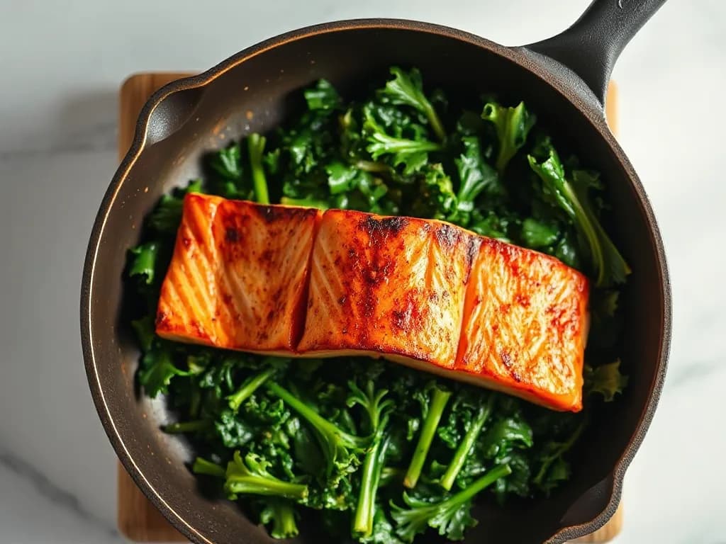 Pan-Seared Salmon with Garlic-Sautéed Kale