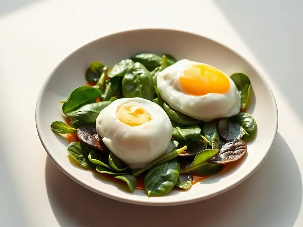 Perfectly Poached Eggs with Garlic Sautéed Spinach