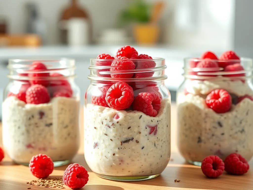 Creamy Overnight Oats with Flax and Raspberries