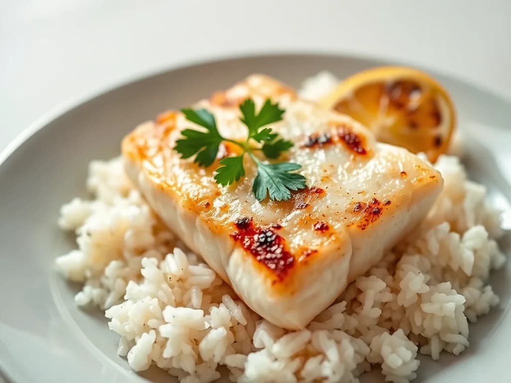 Pan-Seared Atlantic Cod with Lemon-Garlic Basmati