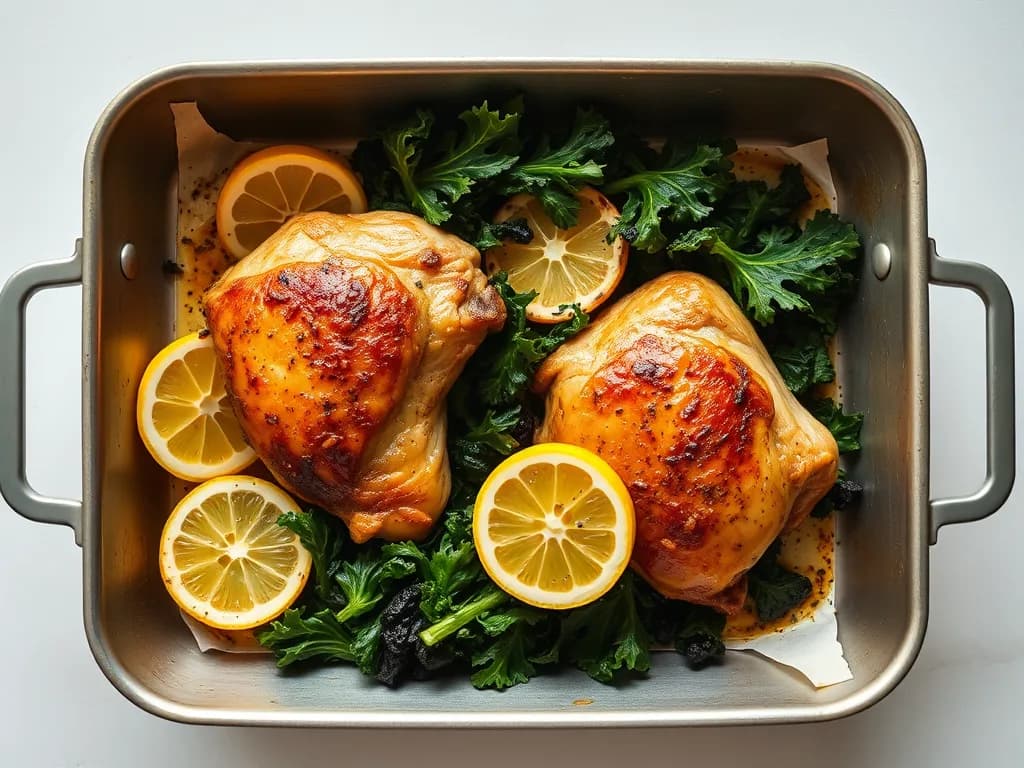 Lemon Herb Roasted Chicken with Crispy Kale