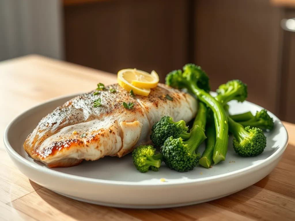Pan-Seared Trout with Garlic Sautéed Broccoli