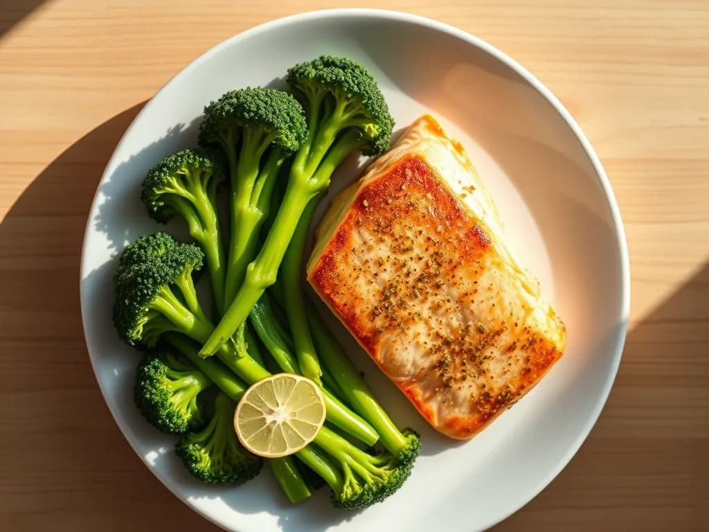 Pan-Seared Wild Salmon with Garlic-Steamed Broccoli
