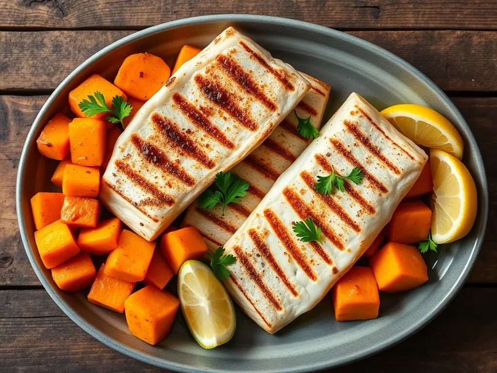 Grilled Cod with Roasted Yams
