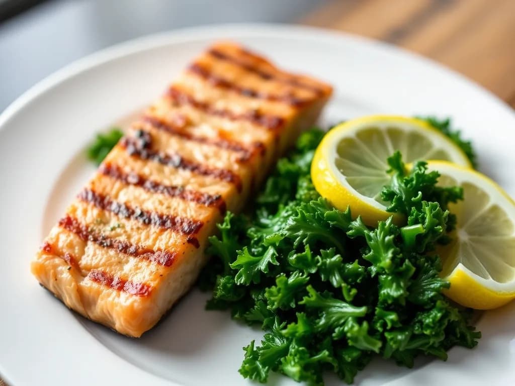 Perfectly Grilled Salmon with Garlic Sautéed Kale