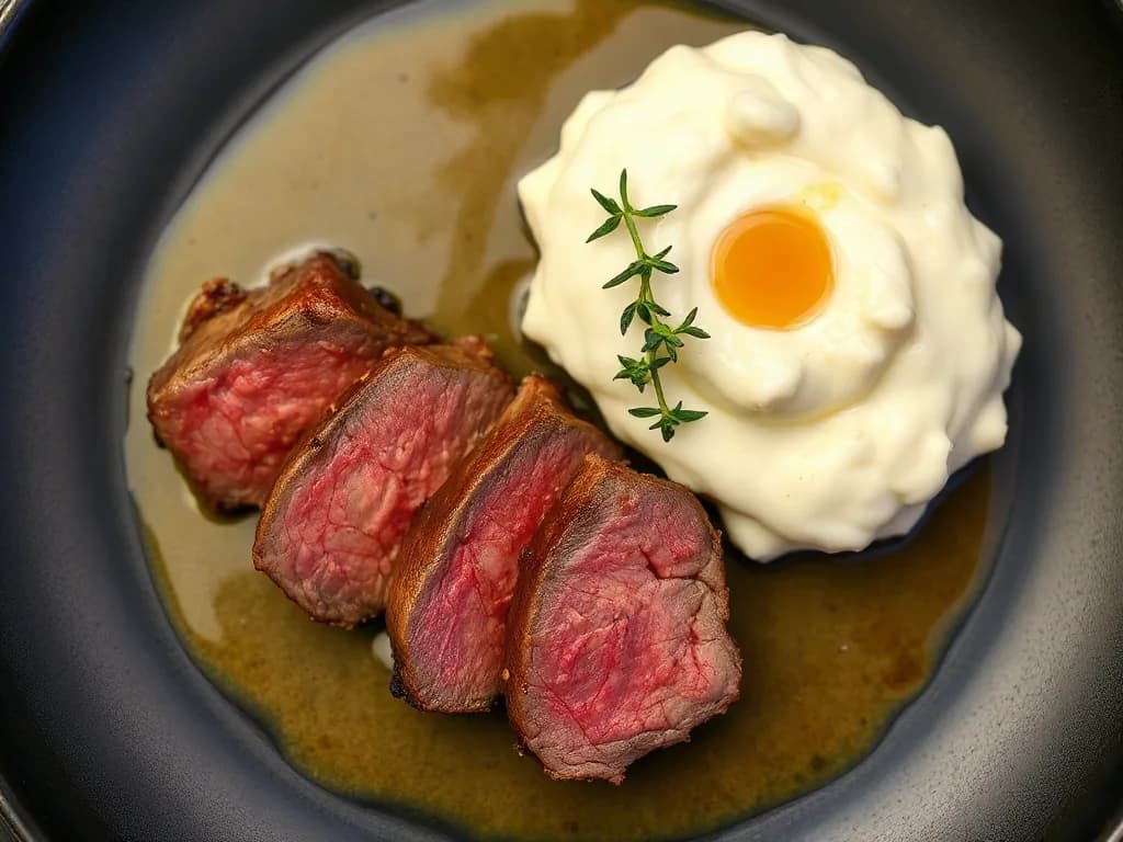 Pan-Seared Sirloin Steak with Creamy Cauliflower Mash