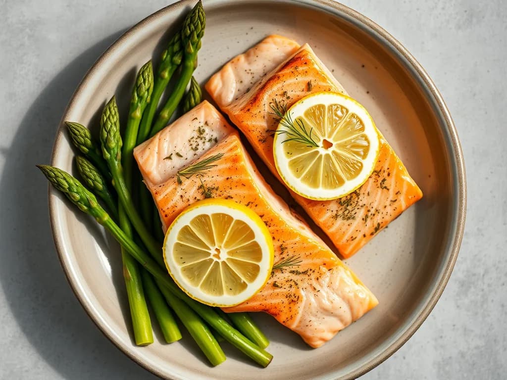 Simple Herb-Roasted Salmon with Lemon-Garlic Asparagus