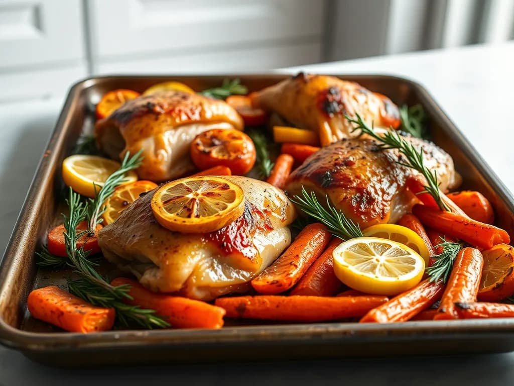 Lemon-Herb Roasted Chicken with Glazed Carrots
