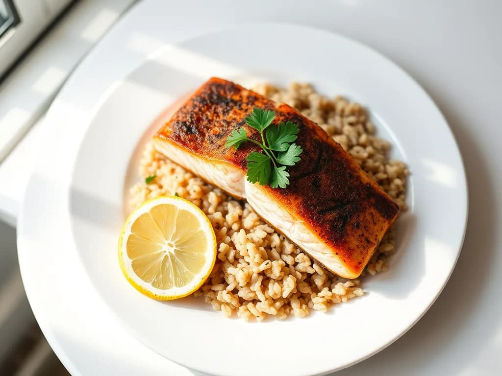 Pan-Seared Wild Salmon with Nutty Brown Rice