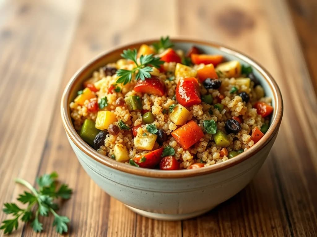 Roasted Vegetable Quinoa Bowl with Lemon-Herb Vinaigrette