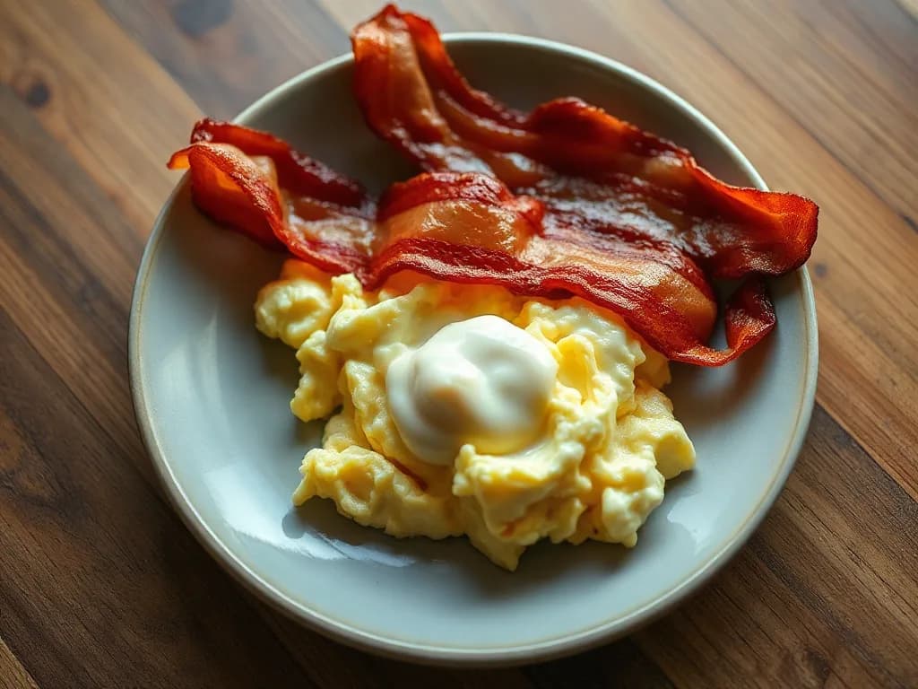 Perfectly Silky Scrambled Eggs with Crispy Bacon