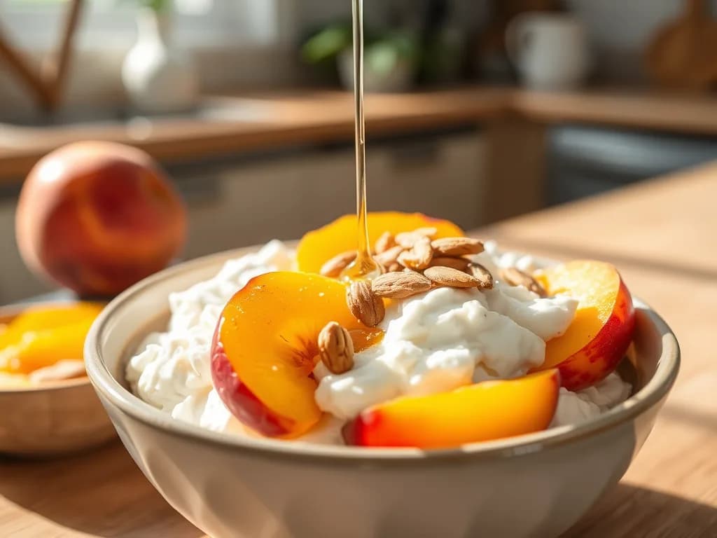 Fresh Peach and Cottage Cheese Breakfast Bowl