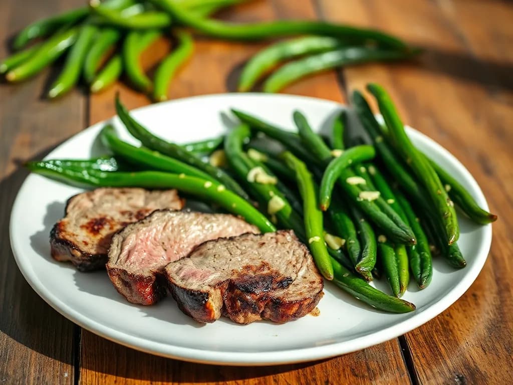 Pan-Seared Sirloin Steak with Blistered Garlic Green Beans