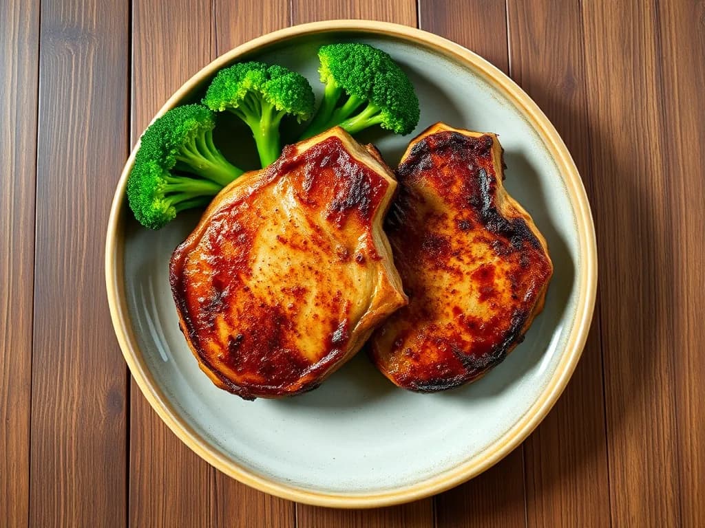 Pan-Seared Pork Chops with Steamed Broccoli