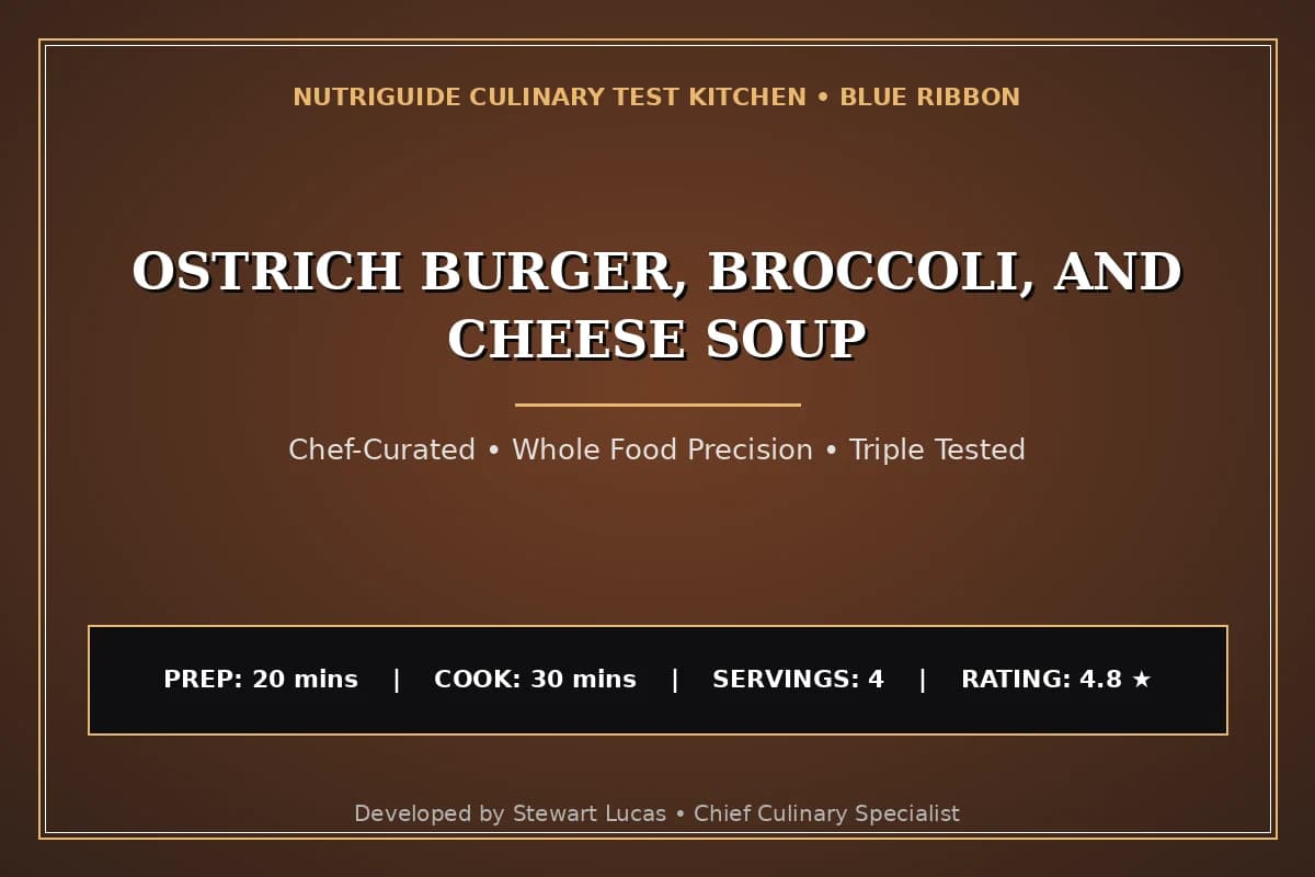 Ostrich Burger, Broccoli, And Cheese Soup