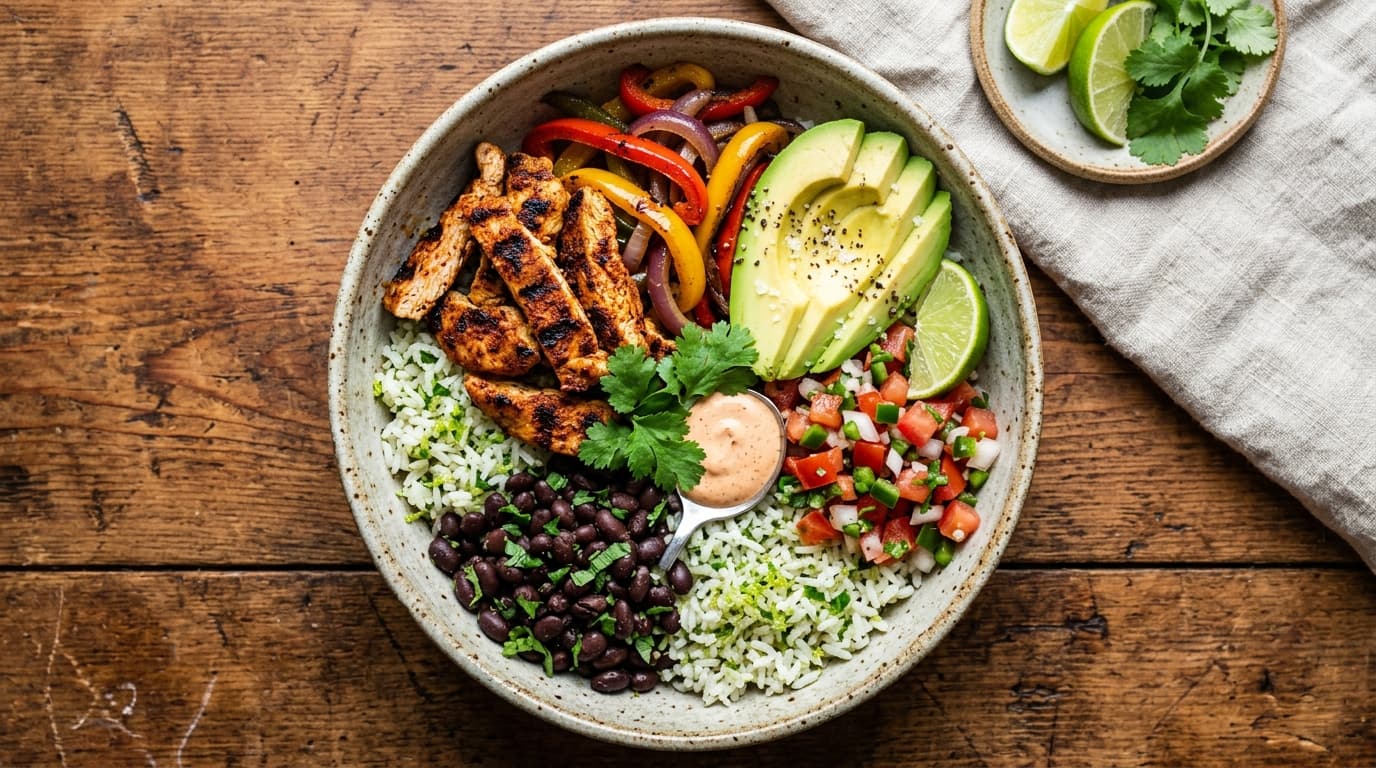 Chicken Fajita Bowls (Cilantro Lime Rice & Black Beans)