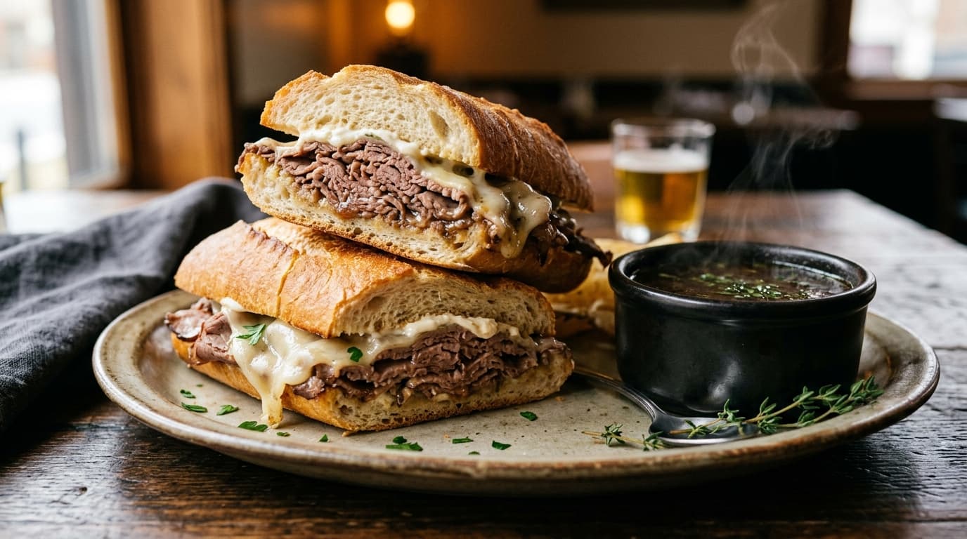 Classic Roast Beef French Dip with Rich Au Jus