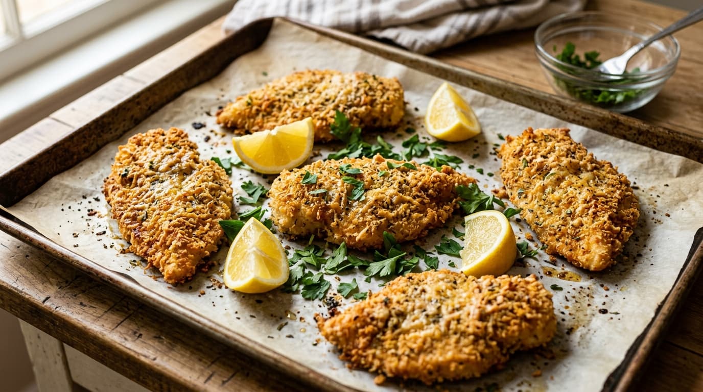 Crispy Garlic Parmesan Chicken (Oven-Baked Herb Cutlets)