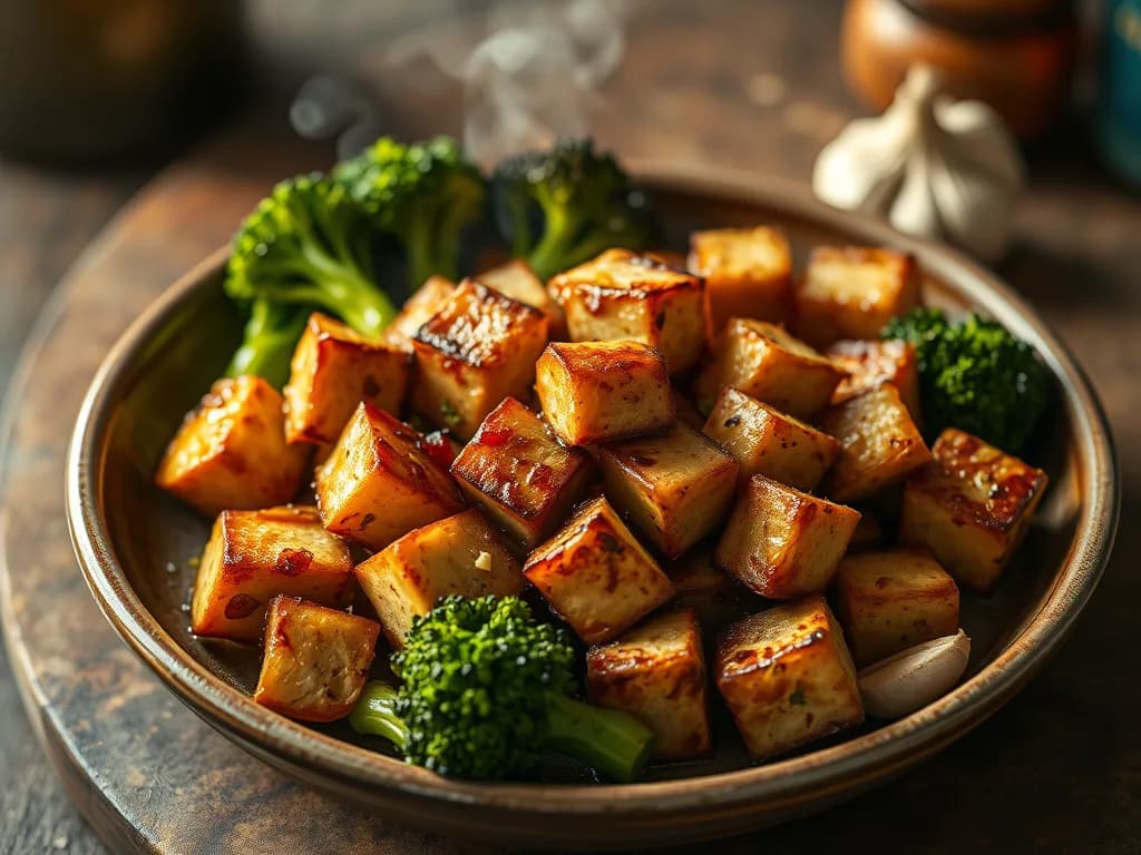 Golden Baked Tempeh with Ginger-Garlic Broccoli