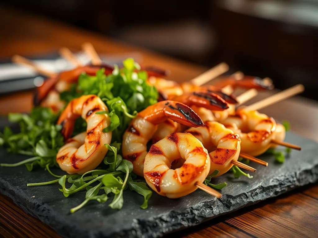 Sun-Kissed Grilled Shrimp Skewers with Peppery Arugula