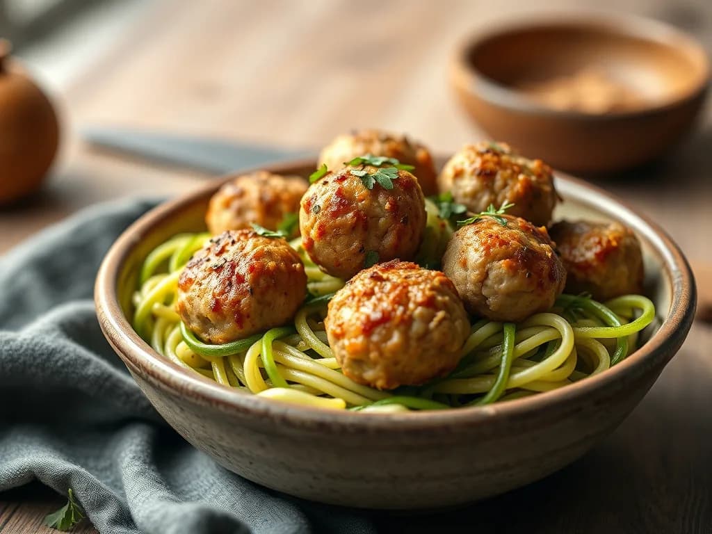 Authentic Turkey Meatballs with Garden Zucchini Ribbons