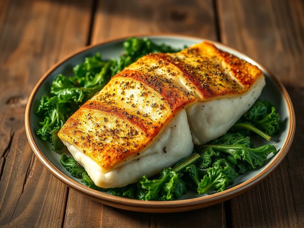 Authentic Herb-Crusted Cod with Garlic-Sautéed Kale