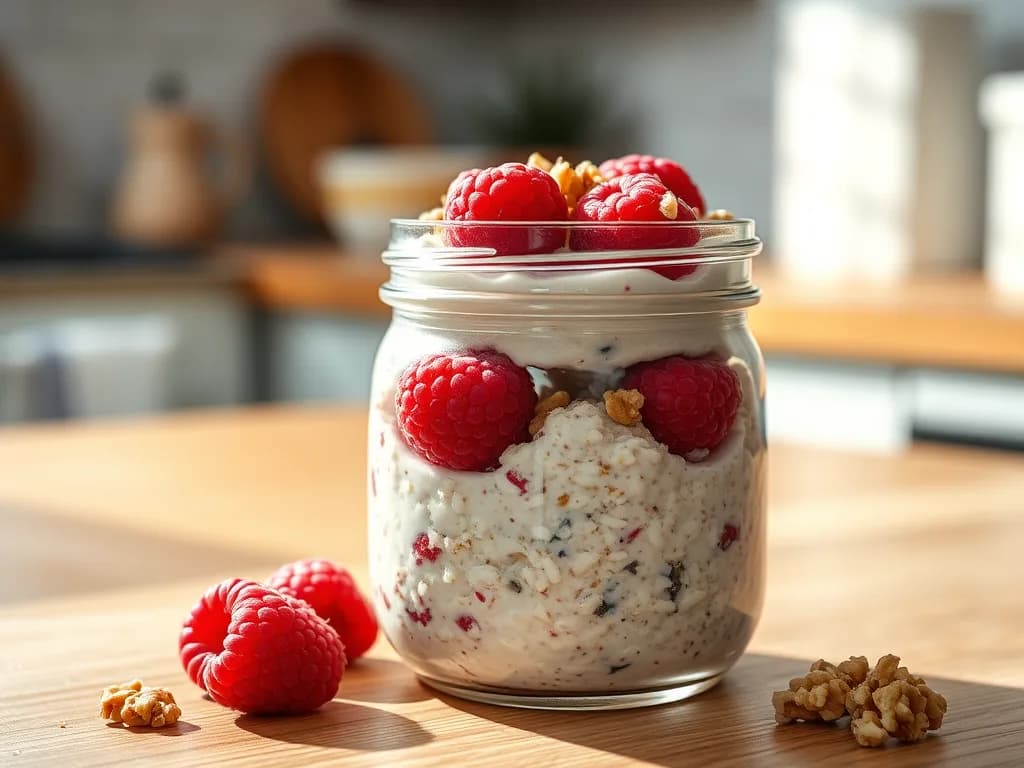 Authentic Overnight Oats with Flax and Raspberries