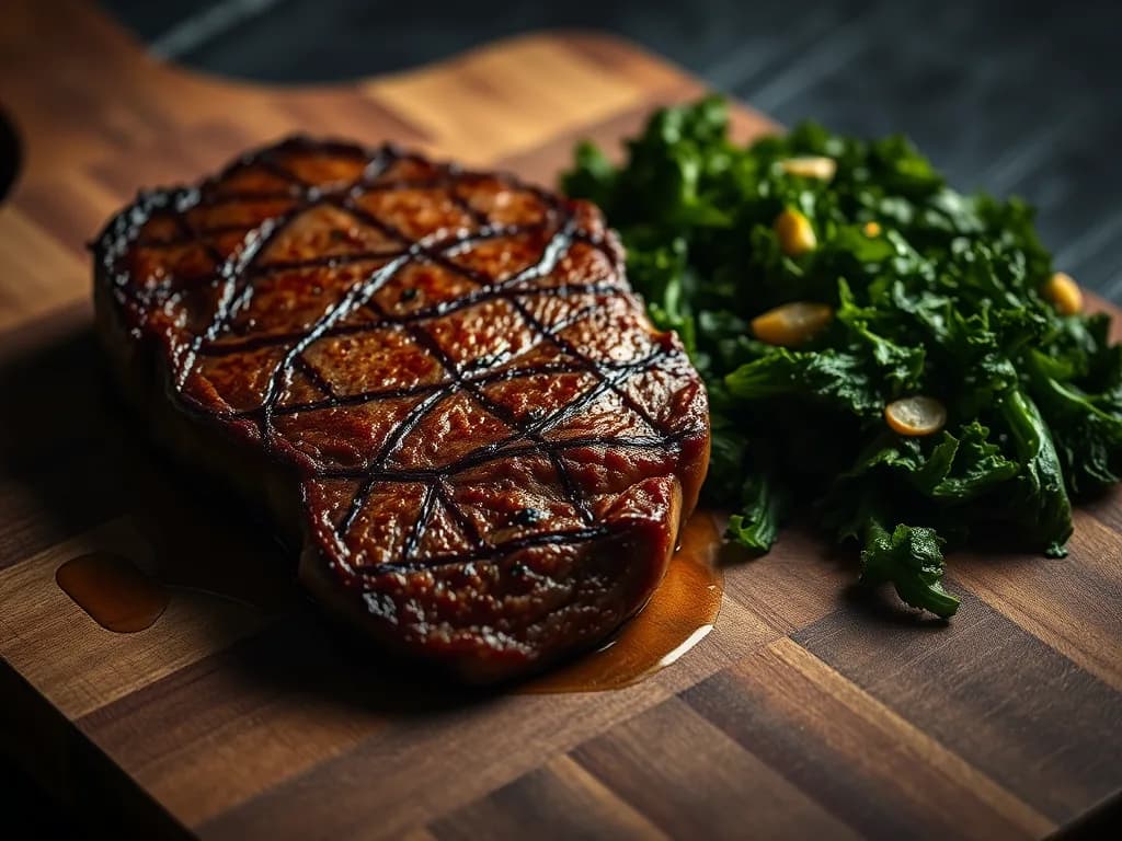 Authentic Pan-Seared Ribeye with Garlic Herb-Infused Kale