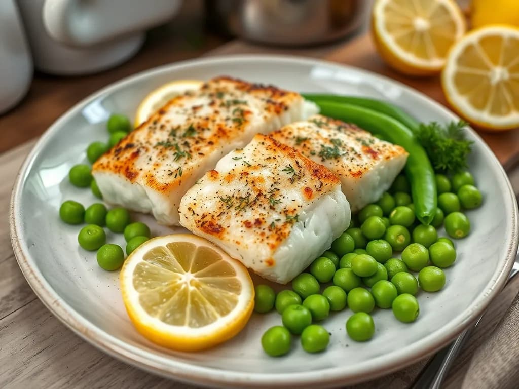 Lightly Pan-Seared Cod with Crisp Snap Peas