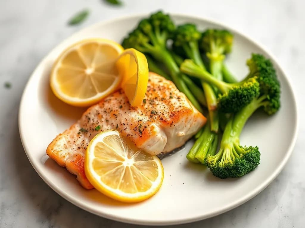 Simple Baked Salmon with Lemon-Garlic Steamed Broccoli