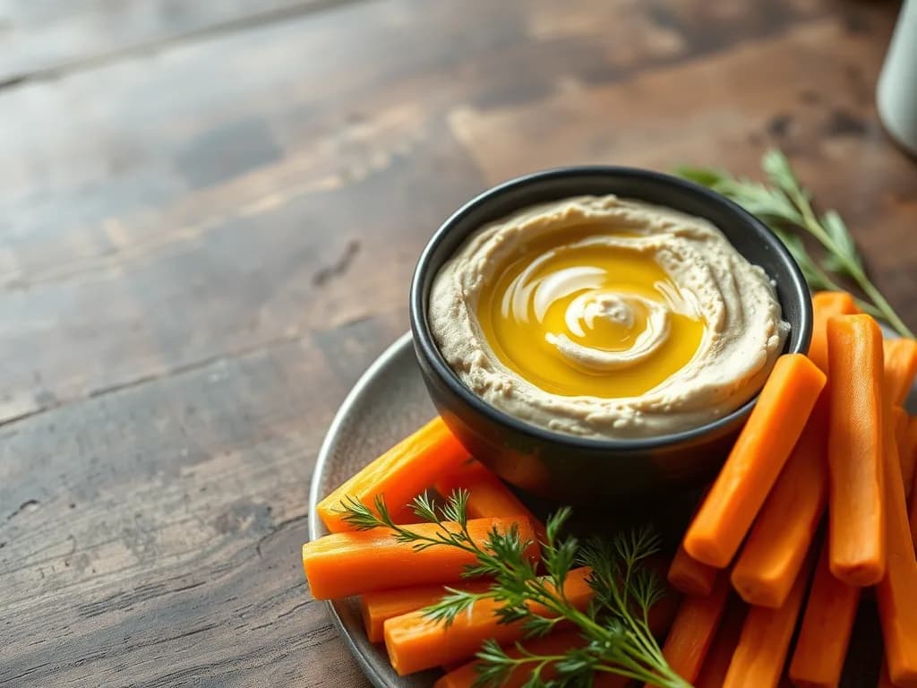 Fresh Carrot Sticks with Creamy Homemade Hummus