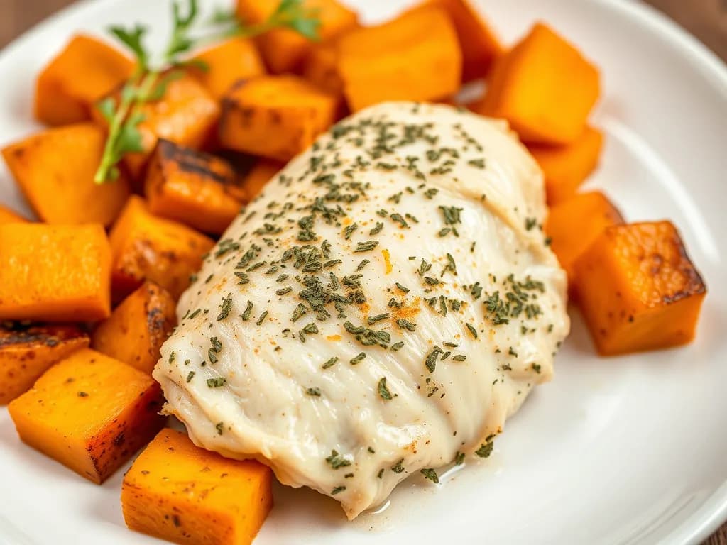 Herb-Crusted Chicken Breast with Roasted Sweet Potato