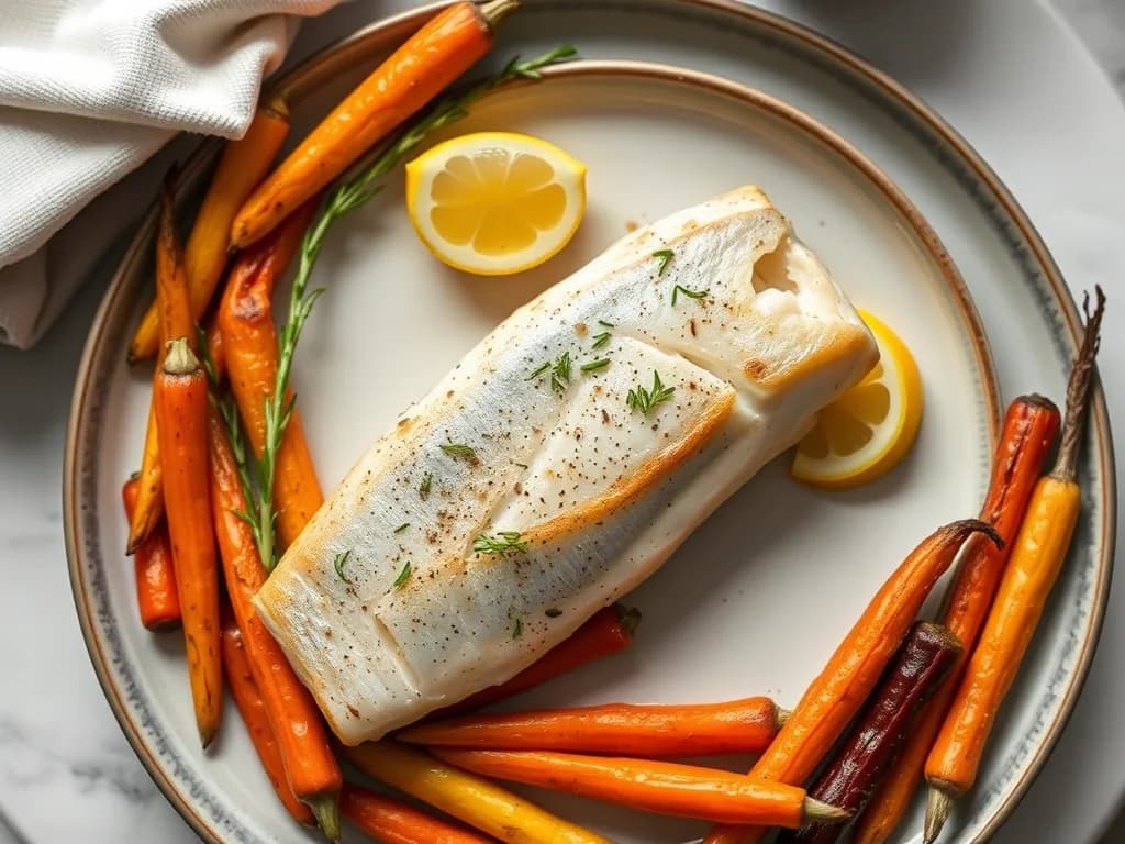 Baked Sea Bass with Honey-Roasted Carrots
