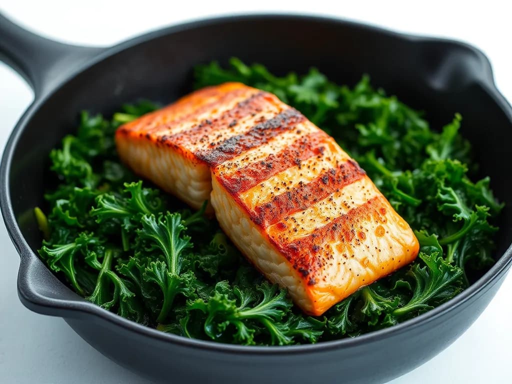 Grilled Salmon with Garlic-Sautéed Kale