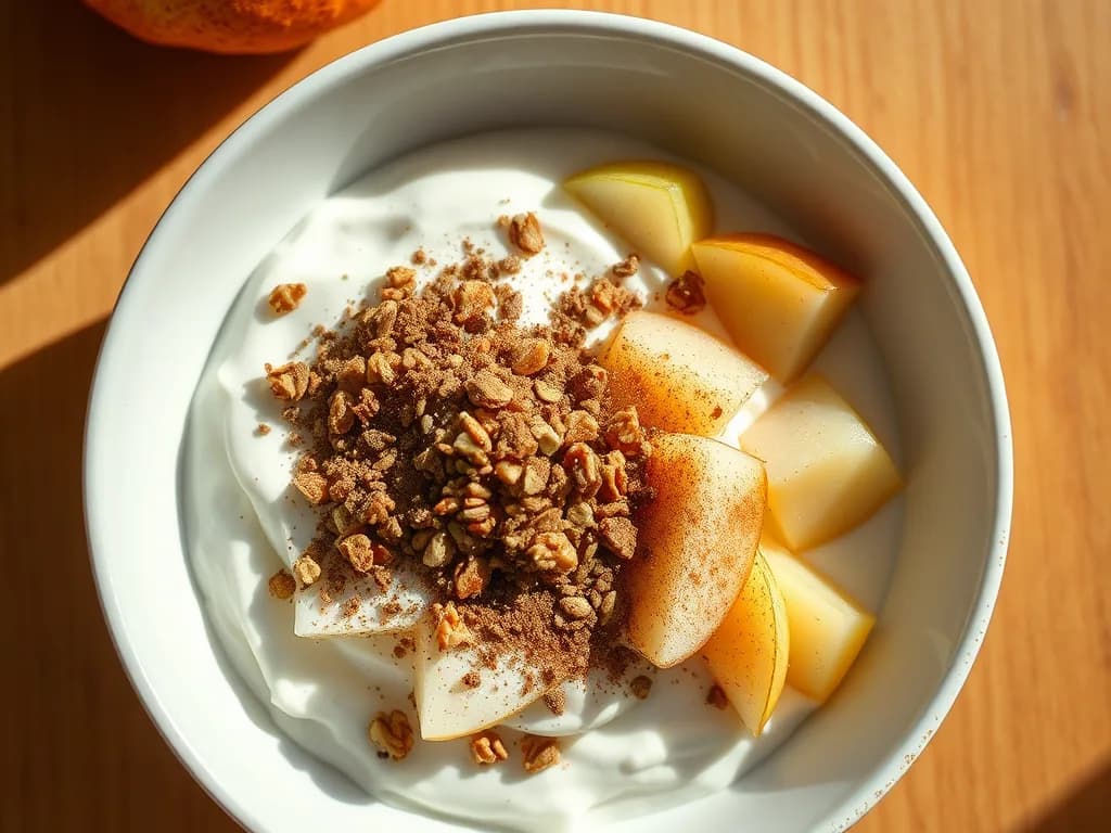 Creamy Greek Yogurt with Flax Seeds and Fresh Pear